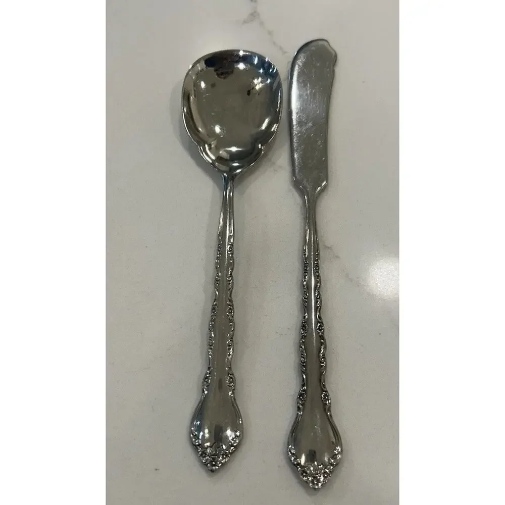 Vtg International GIGI Stainless 1972 Deluxe Flatware Sugar Spoon Butter‎ Knife